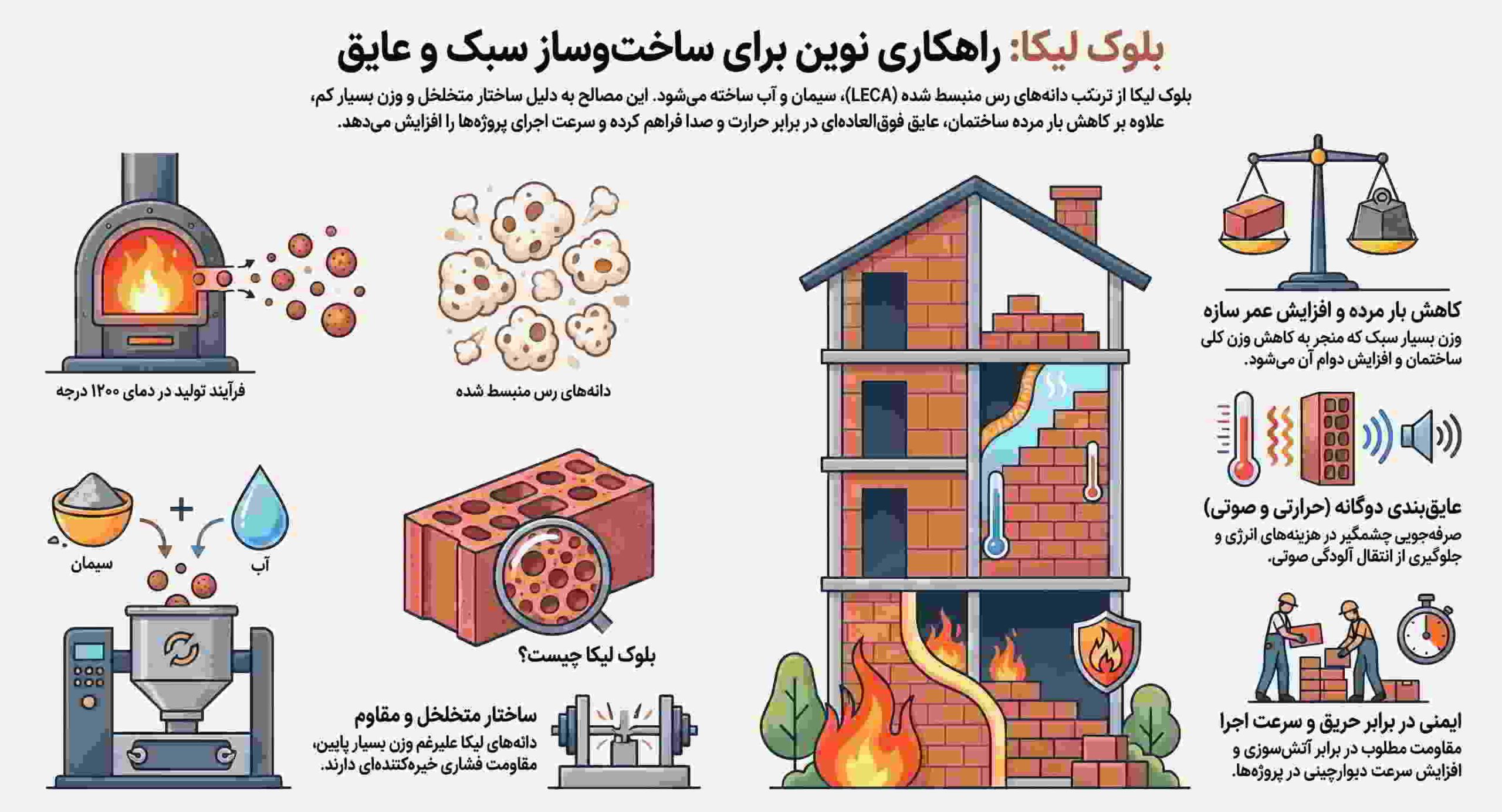 بلوک لیکا چیست + مشخصات فنی و قیمت 1405 4 بلوک لیکا - ساخت و ساز نوین - خانه بلوک