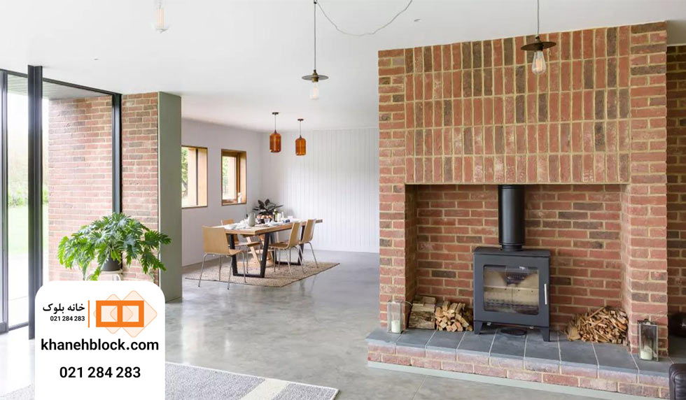 دیوار شومینه با آجرنما سنتی - خانه بلوک