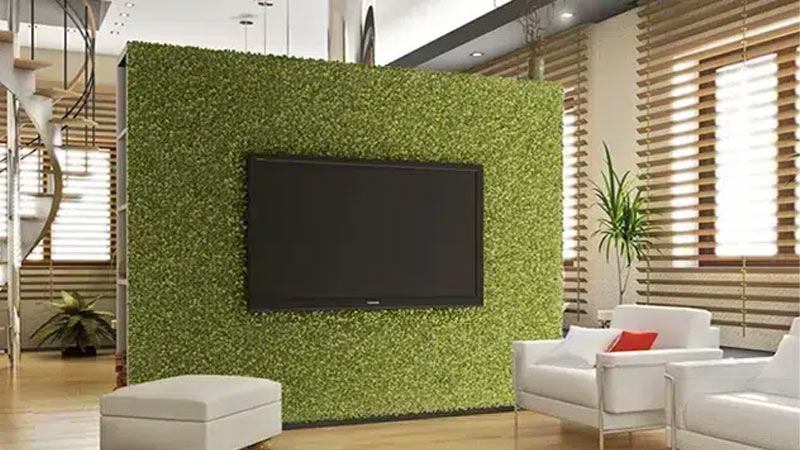چمن مصنوعی پشت دیوار تلویزیون - خانه بلوک